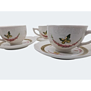 Vintage Nantucket Home Butterfly Coffee Tea Cup and Saucer Set (Set of 3)